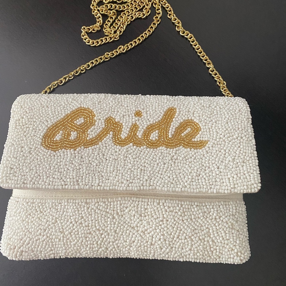 Beaded Bride clutch with gold chain